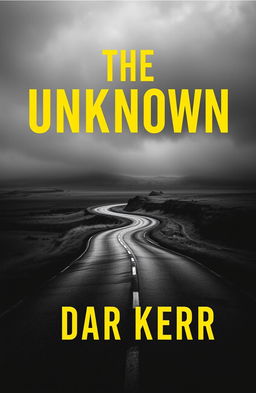 A suspenseful book cover design for a noir novel titled 'THE UNKNOWN' by 'DAR KERR'
