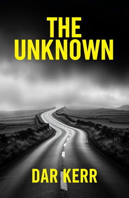 A suspenseful book cover design for a noir novel titled 'THE UNKNOWN' by 'DAR KERR'