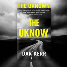 A suspenseful book cover design for a noir novel titled 'THE UKNOWN' by 'DAR KERR'