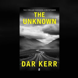 A captivating book cover design for a noir novel titled 'THE UNKNOWN' by 'DAR KERR'