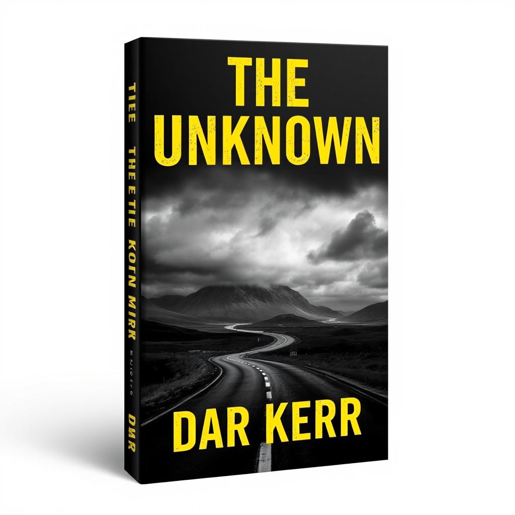 A captivating book cover design for a noir novel titled 'THE UNKNOWN' by 'DAR KERR'