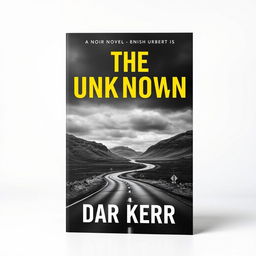 A captivating book cover design for a noir novel titled 'THE UNKNOWN' by 'DAR KERR'