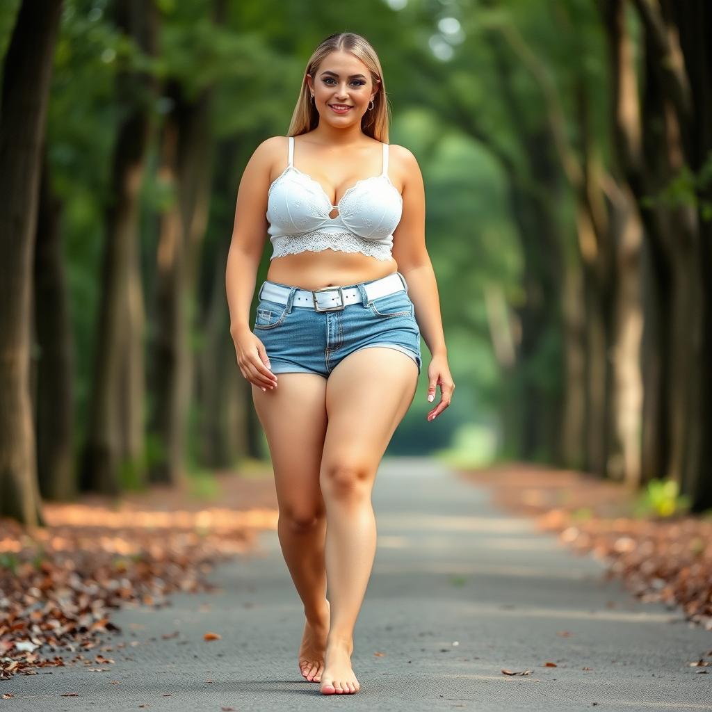 A beautiful, stunning, sexy 18-year-old woman with an attractive physique, featuring medium-sized breasts and voluptuous, wide, thick bulging hips