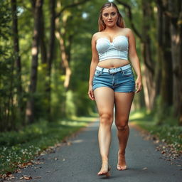 A beautiful, stunning, sexy 18-year-old woman with an attractive and voluptuous figure, featuring medium breasts and very fat, wide, thick bulging hips