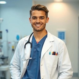 A medical professional dressed in a stylish, modern medical outfit
