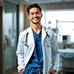 A medical professional dressed in a stylish, modern medical outfit