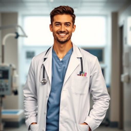 A medical professional dressed in a stylish, modern medical outfit