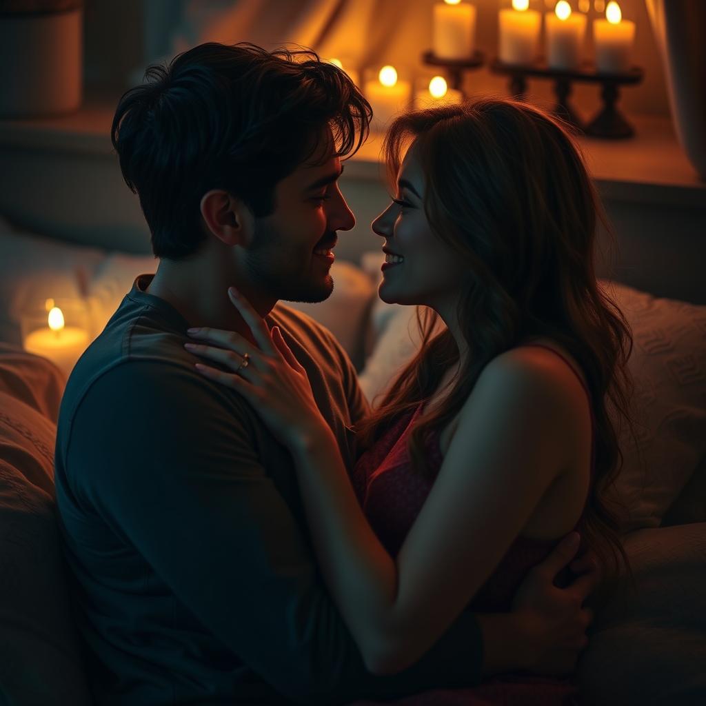 A passionate and intimate scene between a couple engaged in a romantic moment, showcasing their deep connection and affection for each other