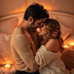 A passionate and intimate scene between a couple engaged in a romantic moment, showcasing their deep connection and affection for each other