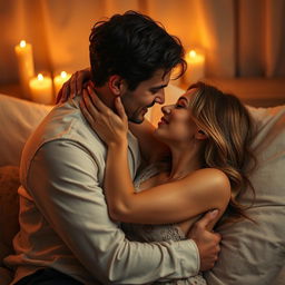 A passionate and intimate scene between a couple engaged in a romantic moment, showcasing their deep connection and affection for each other