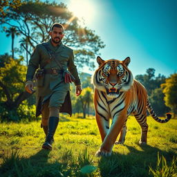 A powerful scene featuring a man in Kopassus military attire, exuding strength and bravery