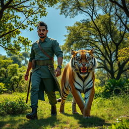 A powerful scene featuring a man in Kopassus military attire, exuding strength and bravery