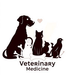 A creative logo design representing Veterinary Medicine, featuring a prominent and bold letter 'V' in the background