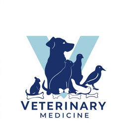 A creative logo design representing Veterinary Medicine, featuring a prominent and bold letter 'V' in the background