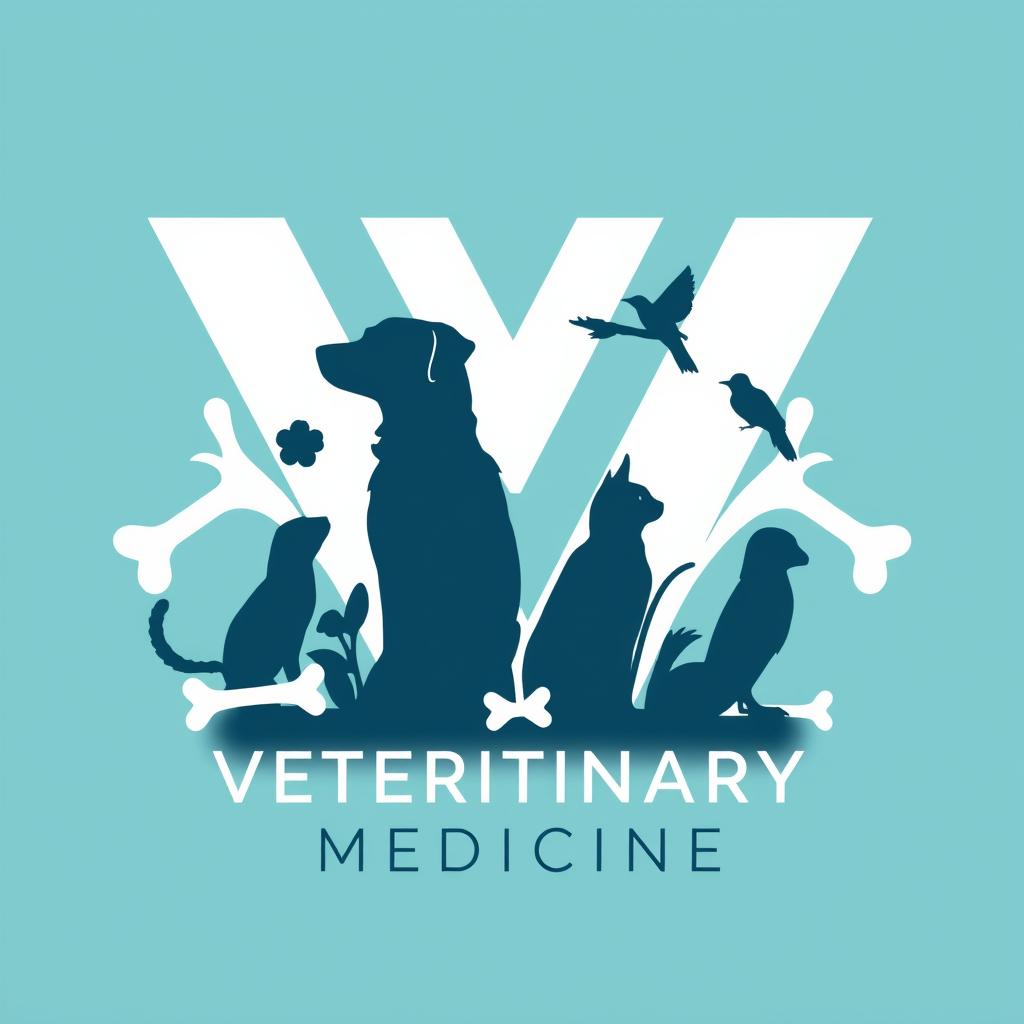 A creative logo design representing Veterinary Medicine, featuring a prominent and bold letter 'V' in the background