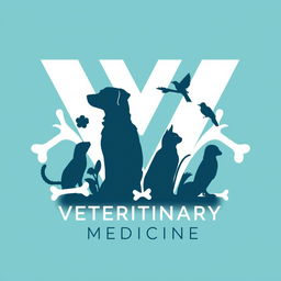 A creative logo design representing Veterinary Medicine, featuring a prominent and bold letter 'V' in the background