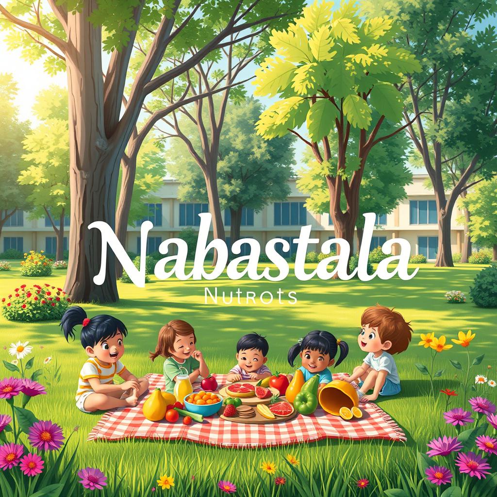 A visually appealing book cover design for 'Nabastala' with a theme centered around healthy schools