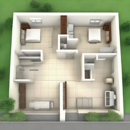 A meticulously crafted 2 bedroom and 2 bathroom plot map design featuring a dedicated car parking area, showcasing the floor plan layout and each room's detailed placement.