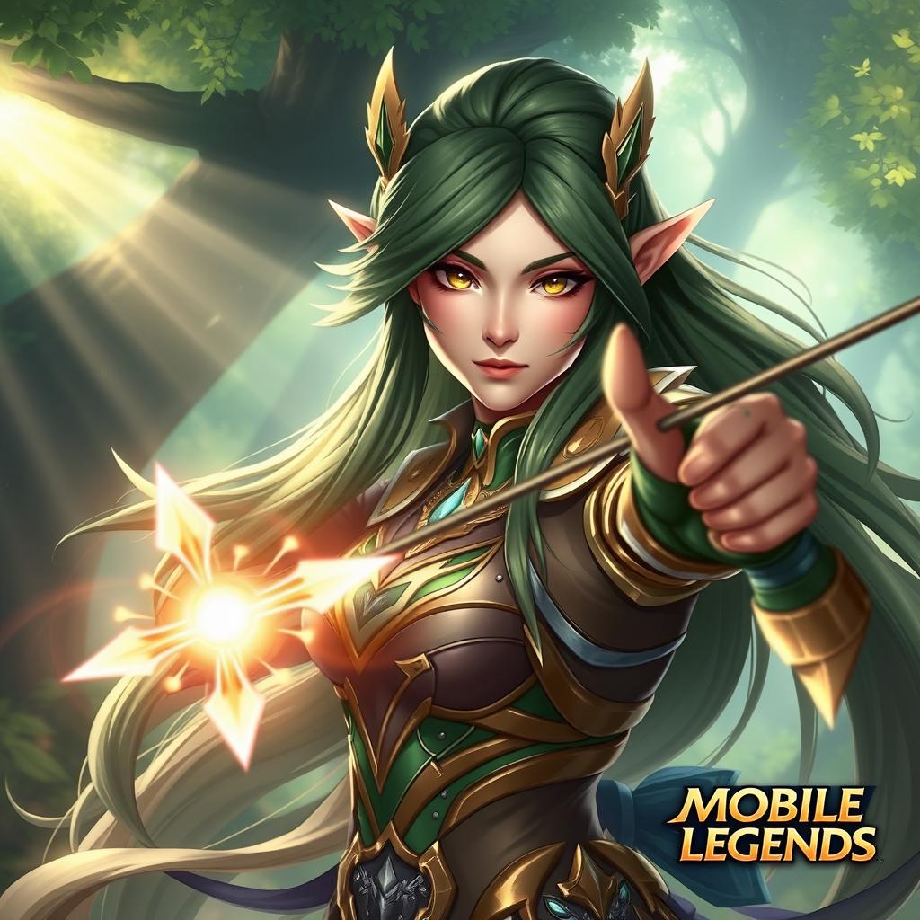 A dynamic and striking portrait of Miya, a hero character from Mobile Legends