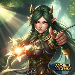 A dynamic and striking portrait of Miya, a hero character from Mobile Legends