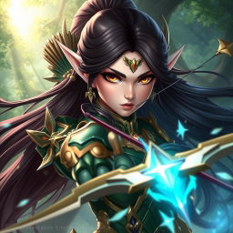 A dynamic and striking portrait of Miya, a hero character from Mobile Legends