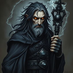 A detailed portrait of a dark sorcerer named Madrick