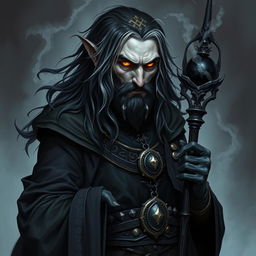 A detailed portrait of a dark sorcerer named Madrick