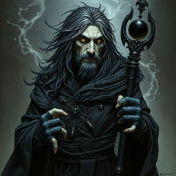 A detailed portrait of a dark sorcerer named Madrick
