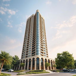 A 20-story residential tower with a dynamic form inspired by Chogha Zanbil, soaring toward the sky