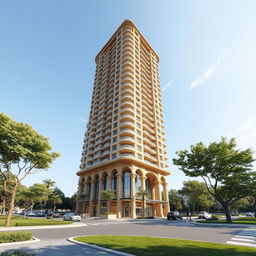 A 20-story residential tower with a dynamic form inspired by Chogha Zanbil, soaring toward the sky