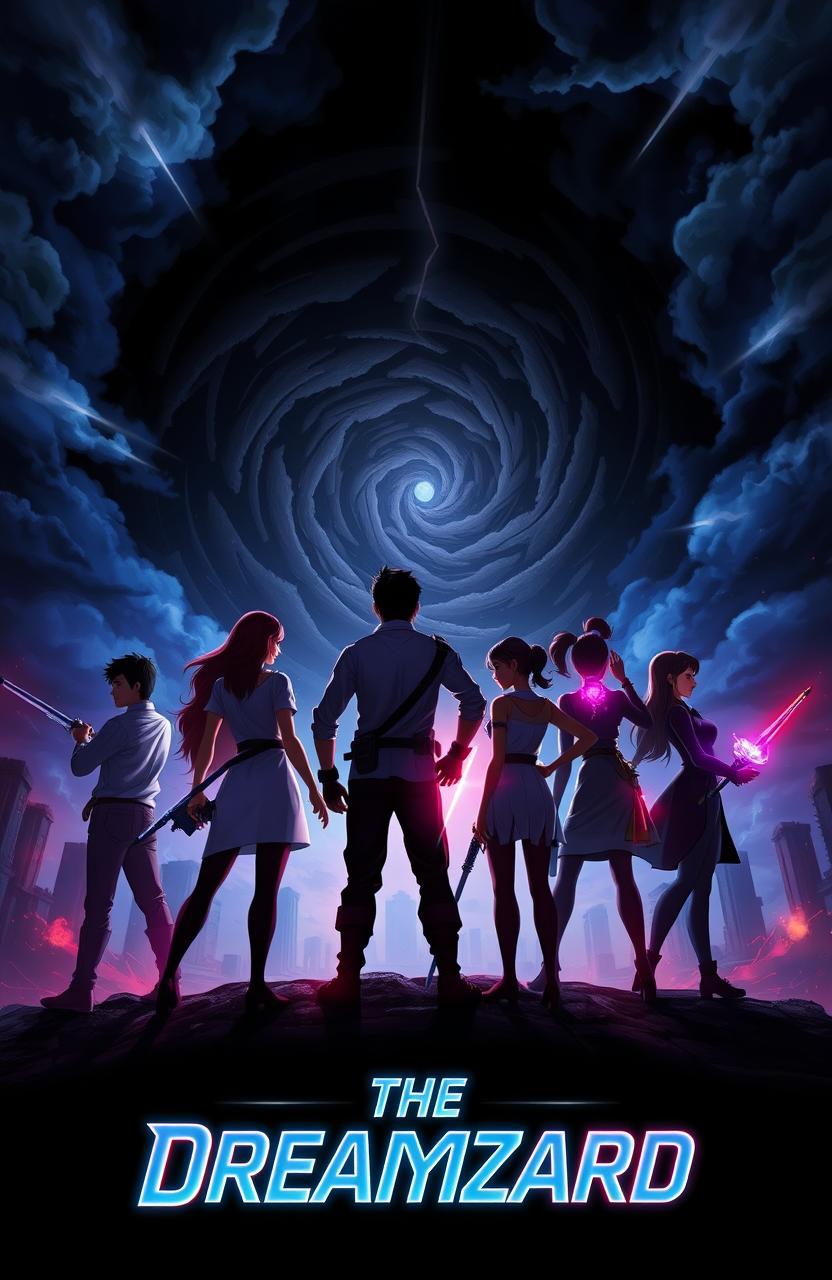 Six characters—Ankush, Sunetra, Raghav, Vivek, Lipsa, and Gunjan—stand in dynamic, action-ready poses, their backs facing the viewer
