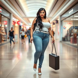 A full-length photograph of a sexy and stunning curvy woman with pale skin and black hair