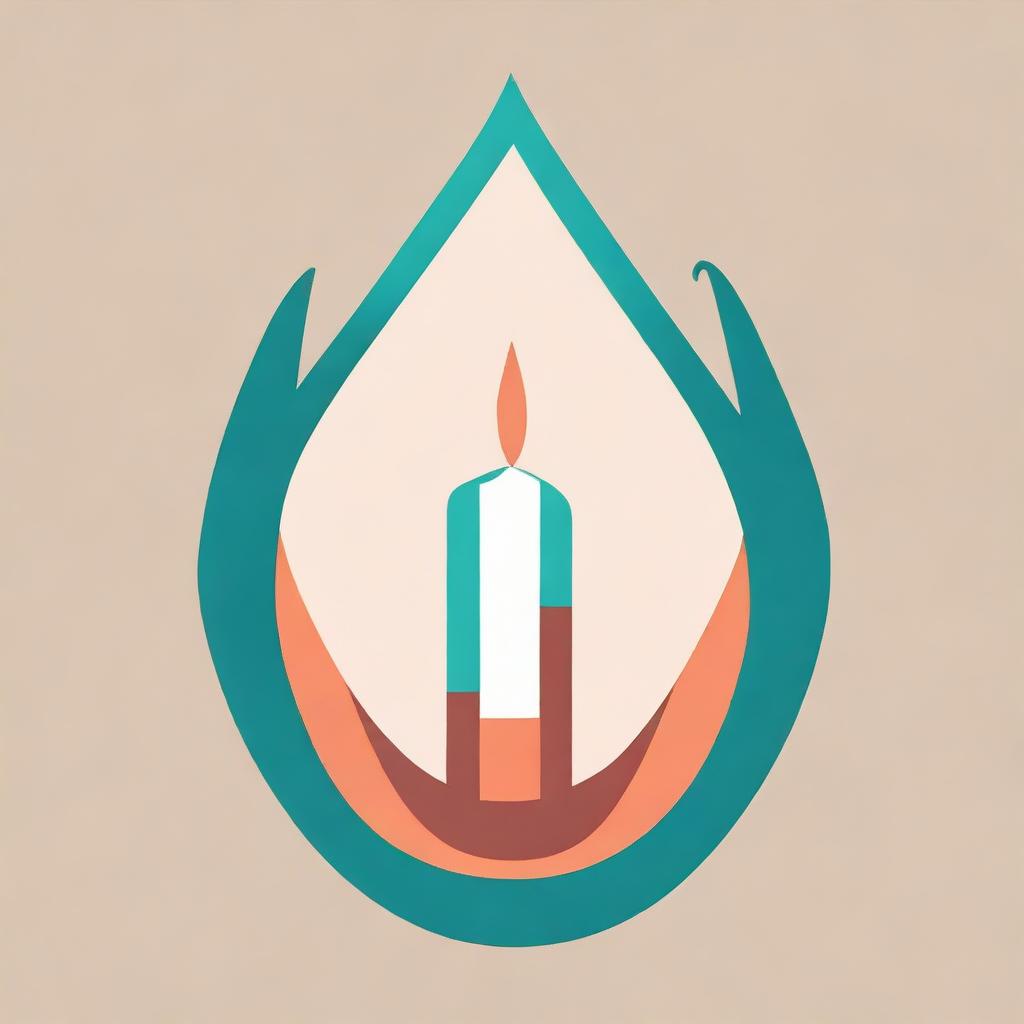 A simplified abstract logo representing a candle, utilizing clean lines in turquoise and dark salmon colors.