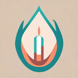 A simplified abstract logo representing a candle, utilizing clean lines in turquoise and dark salmon colors.