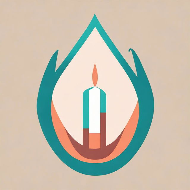 A simplified abstract logo representing a candle, utilizing clean lines in turquoise and dark salmon colors.