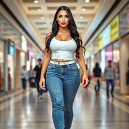 A full-length photograph of a sexy, stunning, curvy 18-year-old woman with pale skin and striking black hair
