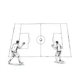 A detailed sketch of a takraw court, illustrating the court dimensions clearly