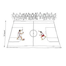 A detailed sketch of a takraw court, illustrating the court dimensions clearly