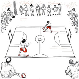 A detailed sketch of a takraw court, illustrating the court dimensions clearly