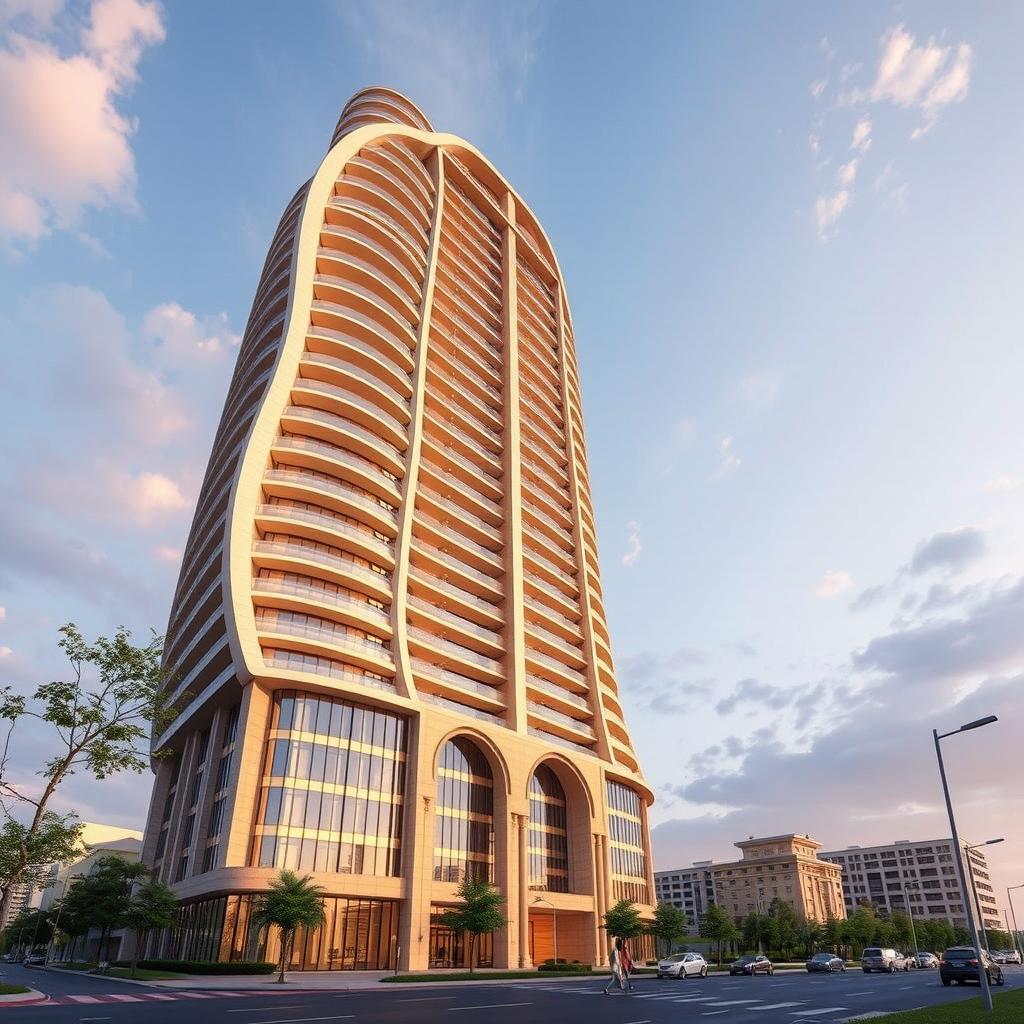 A 20-story residential tower with a dynamic form inspired by the Apadana Palace, reaching towards the sky