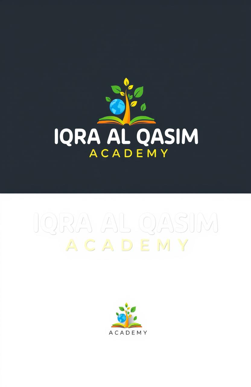 A modern and vibrant design for a primary school logo, featuring the name 'IQRA AL QASIM ACADEMY'