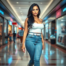 A full-length photograph capturing a sexy, stunning young woman with pale skin and black hair