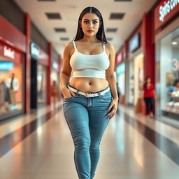 A full-length photograph of a sexy, stunning, and beautiful young woman with a plump, bottom-heavy figure