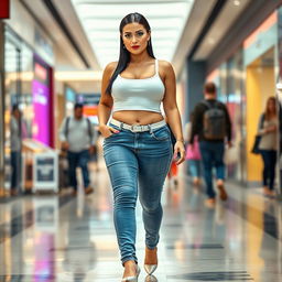 A full-length photograph of a sexy, stunning, and beautiful young woman with a plump, bottom-heavy figure