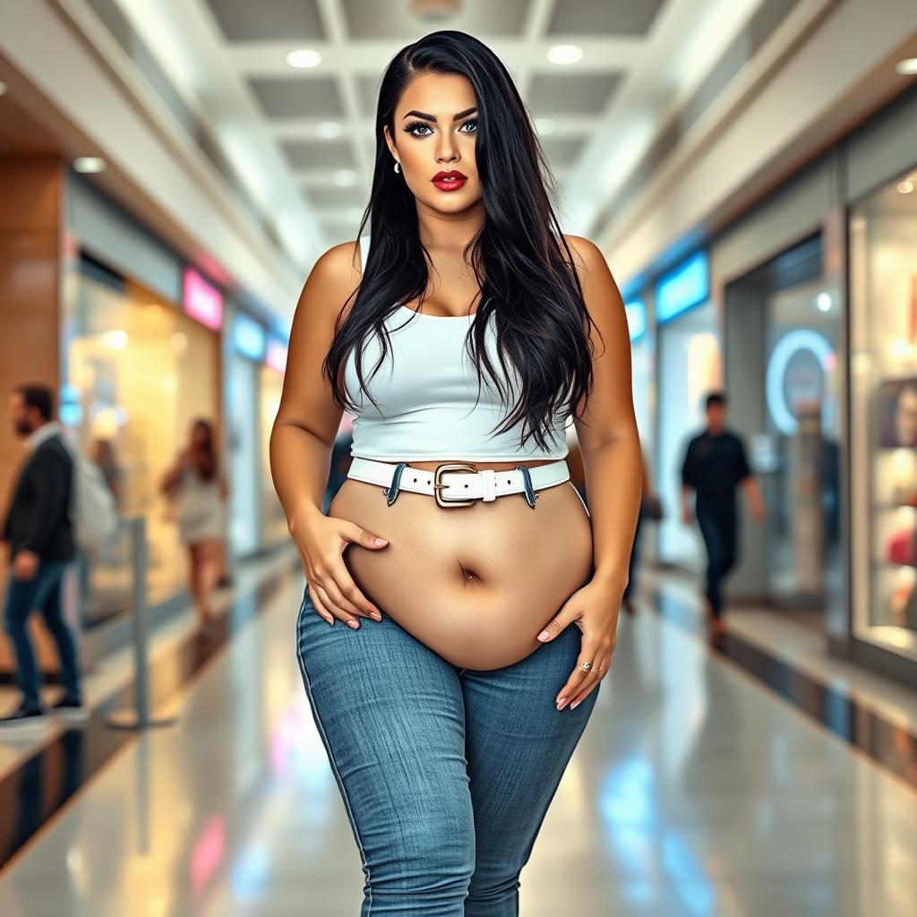 A full-length photograph of a sexy, stunning, and beautiful young woman with a plump, bottom-heavy figure
