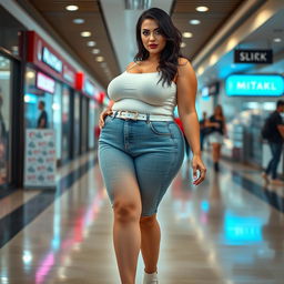 A full-length photograph of a sexy, stunning, and beautiful young woman with a plump, bottom-heavy figure