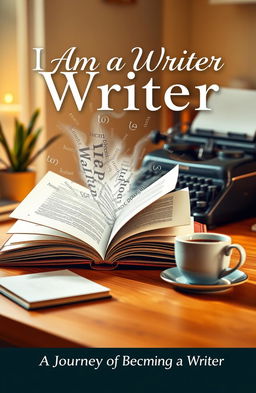 A visually striking book cover for 'I Am a Writer', featuring an open book with pages that transform into flowing words, symbolizing creativity and inspiration