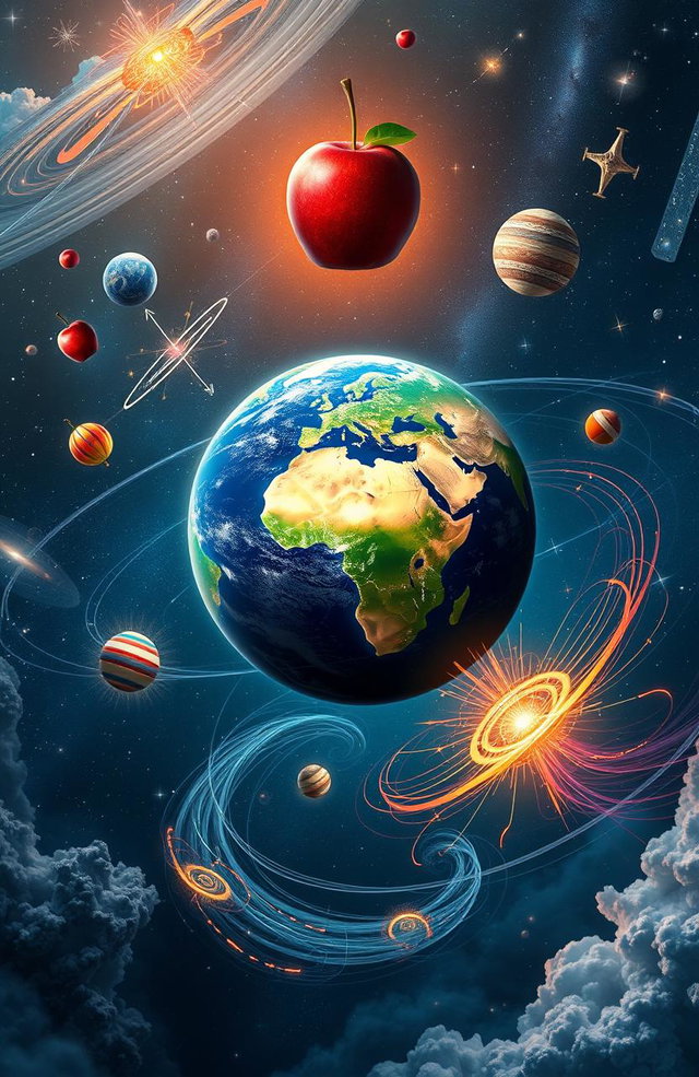 A stunning visual representation of the relationship between physics and Earth, showcasing natural phenomena like gravity, magnetism, and the forces at work in the universe