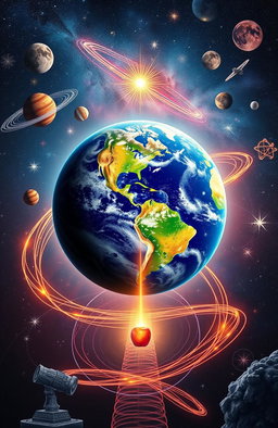 A stunning visual representation of the relationship between physics and Earth, showcasing natural phenomena like gravity, magnetism, and the forces at work in the universe