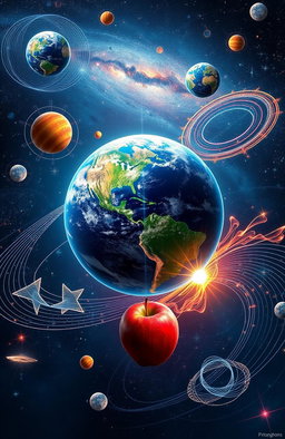 A stunning visual representation of the relationship between physics and Earth, showcasing natural phenomena like gravity, magnetism, and the forces at work in the universe